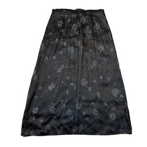 Vintage Black Floral Satin Midi Skirt A Line Zipper Women's M Wtichy Wimsigoth